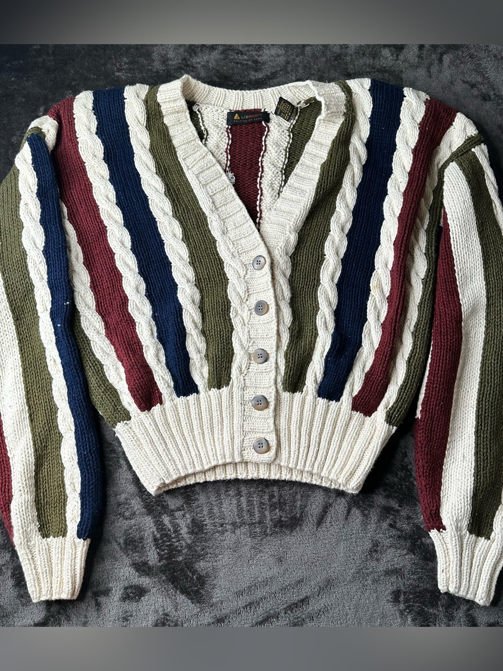 Vintage 90's Structure Vertical Stripe Cable Knit Cardigan Sweater S